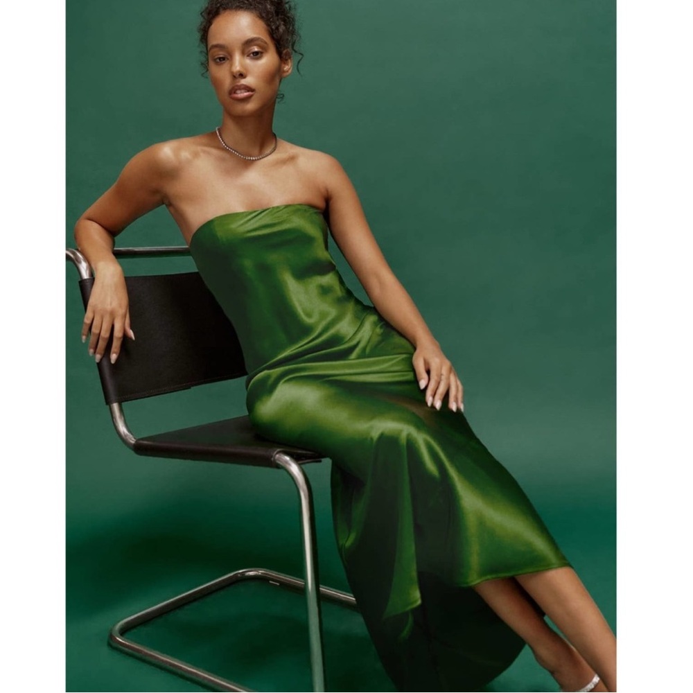 Reformation green strapless dress